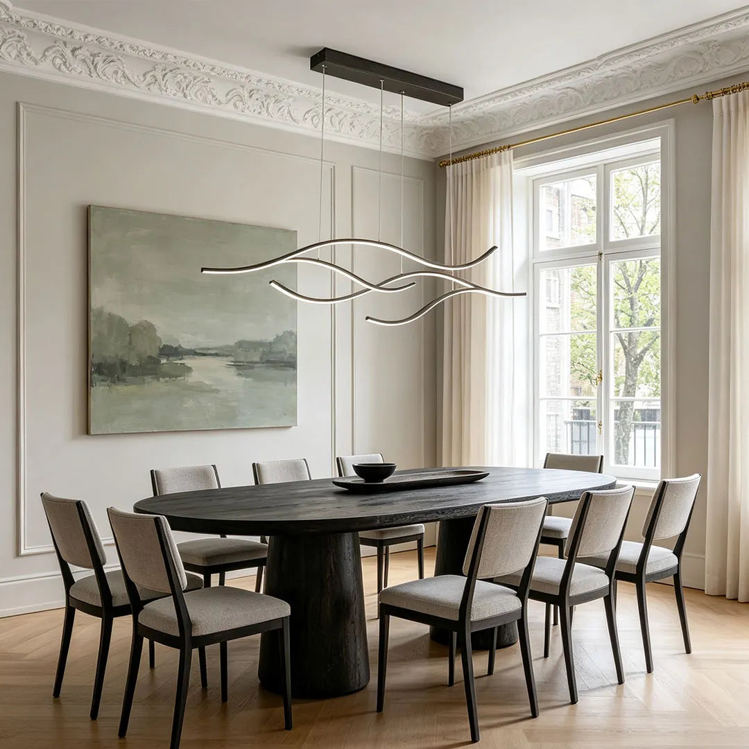 Crescent Wave LED Pendant Light | Linear Kitchen Island Chandelier