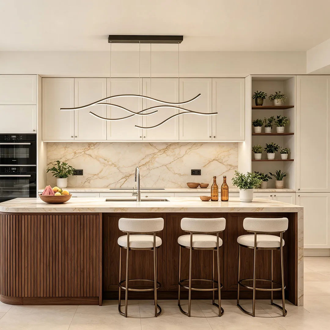 Crescent Wave LED Pendant Light | Linear Kitchen Island Chandelier