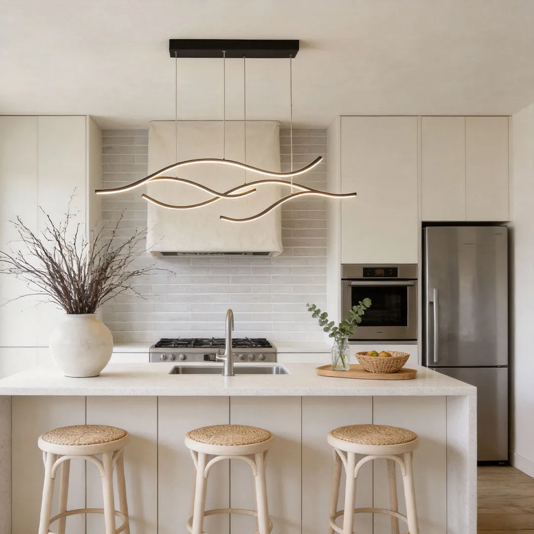 Crescent Wave LED Pendant Light | Linear Kitchen Island Chandelier
