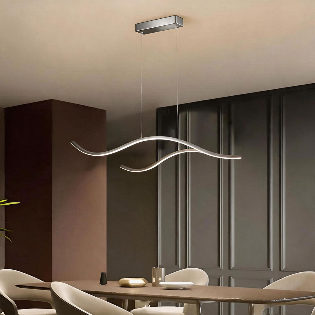 Crescent Wave LED Pendant Light | Linear Kitchen Island Chandelier
