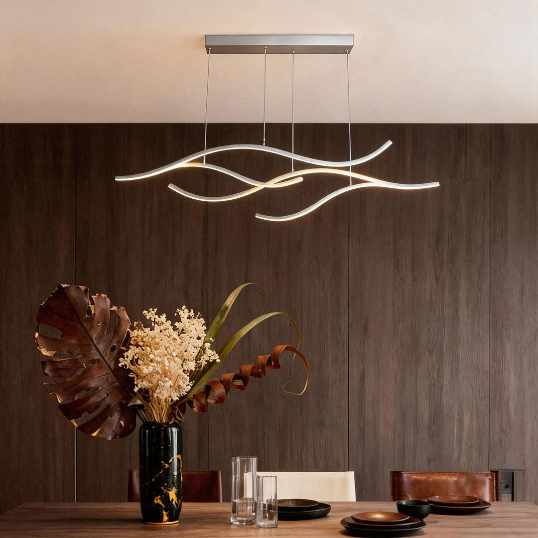 Crescent Wave LED Pendant Light | Linear Kitchen Island Chandelier