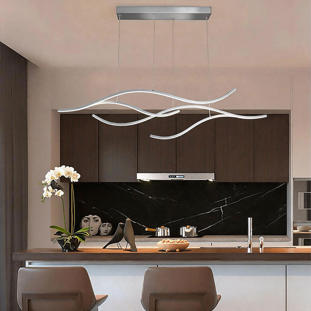 Crescent Wave LED Pendant Light | Linear Kitchen Island Chandelier