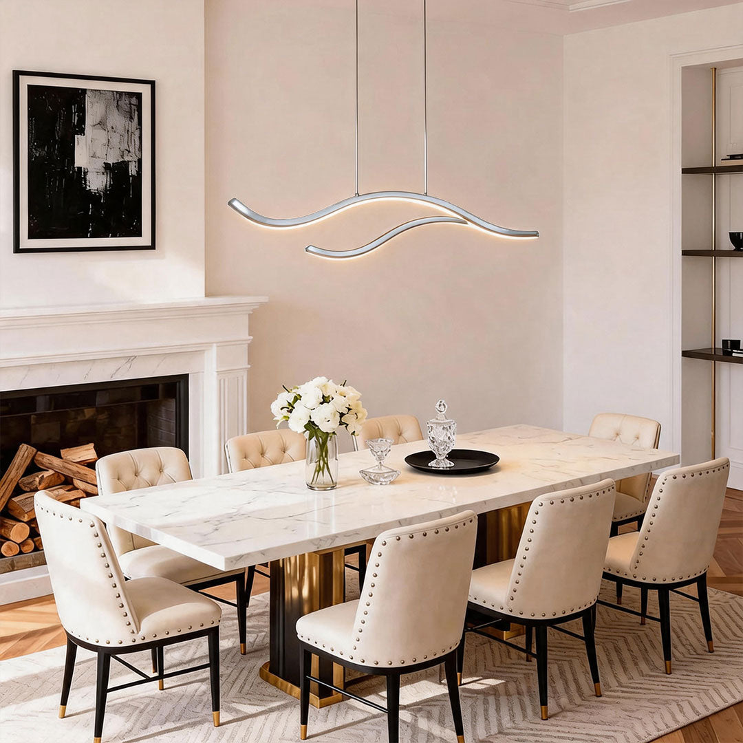 Crescent Wave LED Pendant Light | Linear Kitchen Island Chandelier