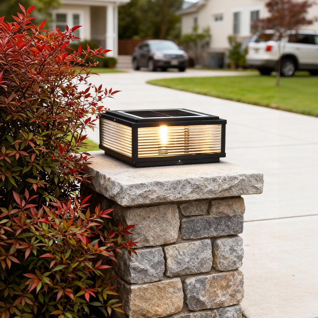 Pharos Ribbed Glass Pillar Light | Solar or Hardwired LED Column