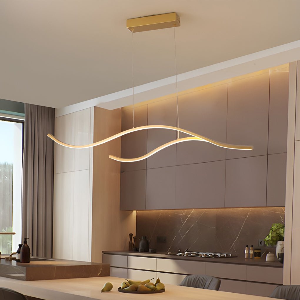 Crescent Wave LED Pendant Light | Linear Kitchen Island Chandelier