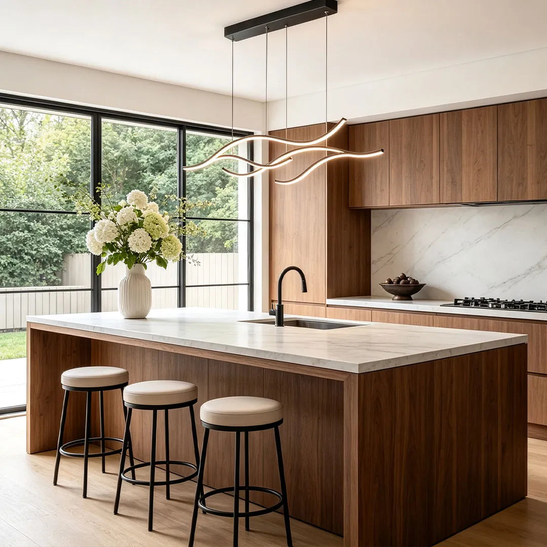 Crescent Wave LED Pendant Light | Linear Kitchen Island Chandelier