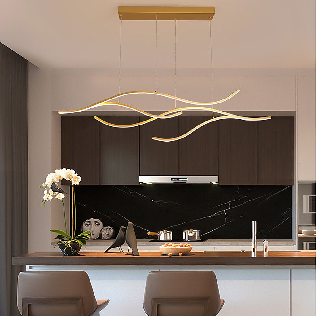Crescent Wave LED Pendant Light | Linear Kitchen Island Chandelier