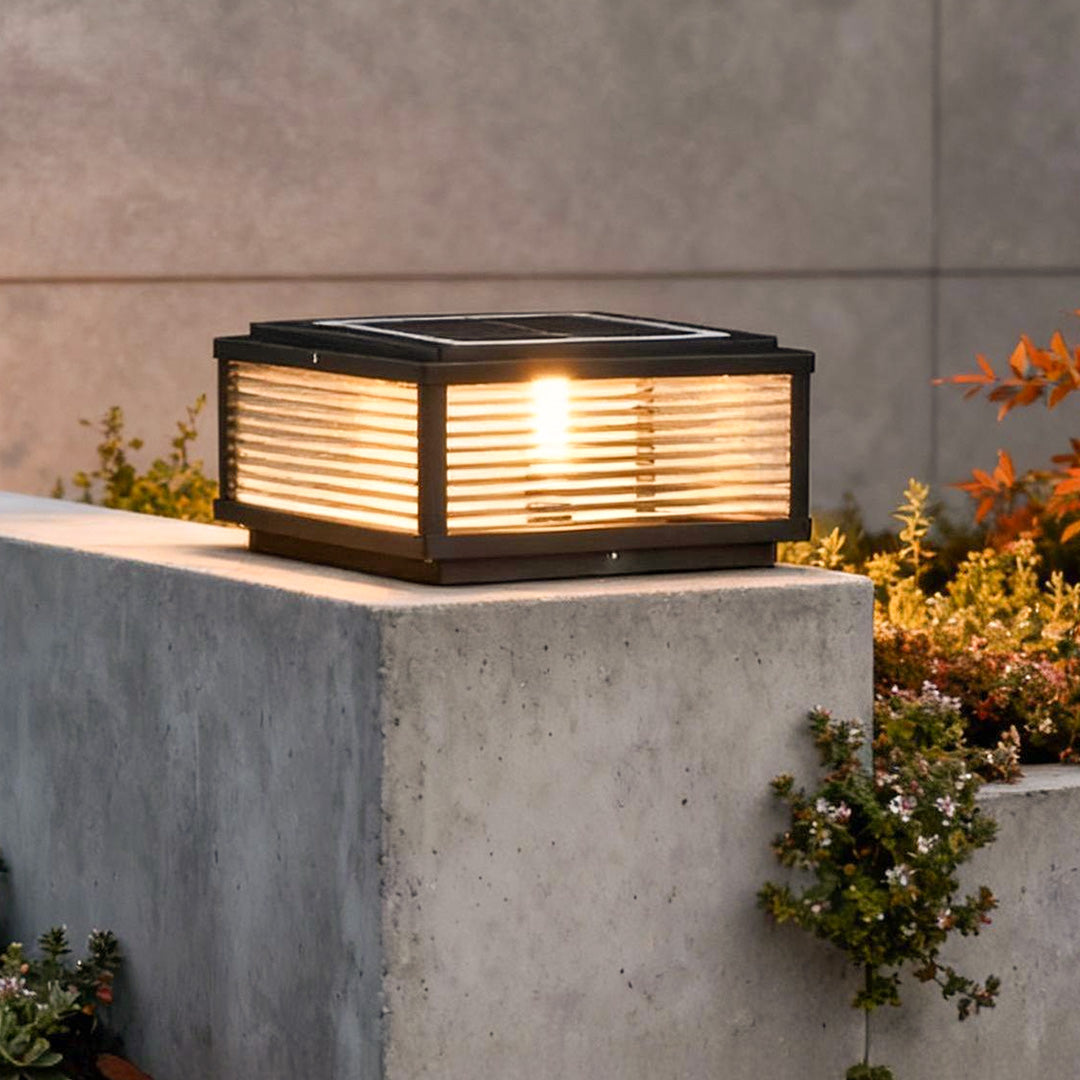 Pharos Ribbed Glass Pillar Light | Solar or Hardwired LED Column