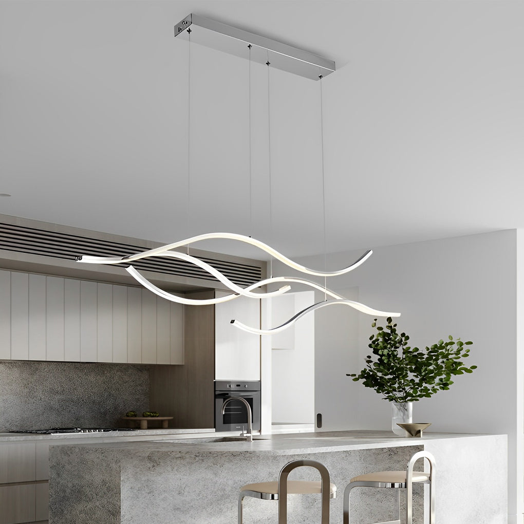 Crescent Wave LED Pendant Light | Linear Kitchen Island Chandelier
