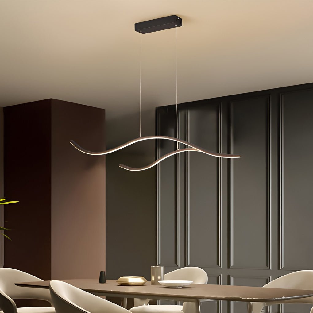Crescent Wave LED Pendant Light | Linear Kitchen Island Chandelier