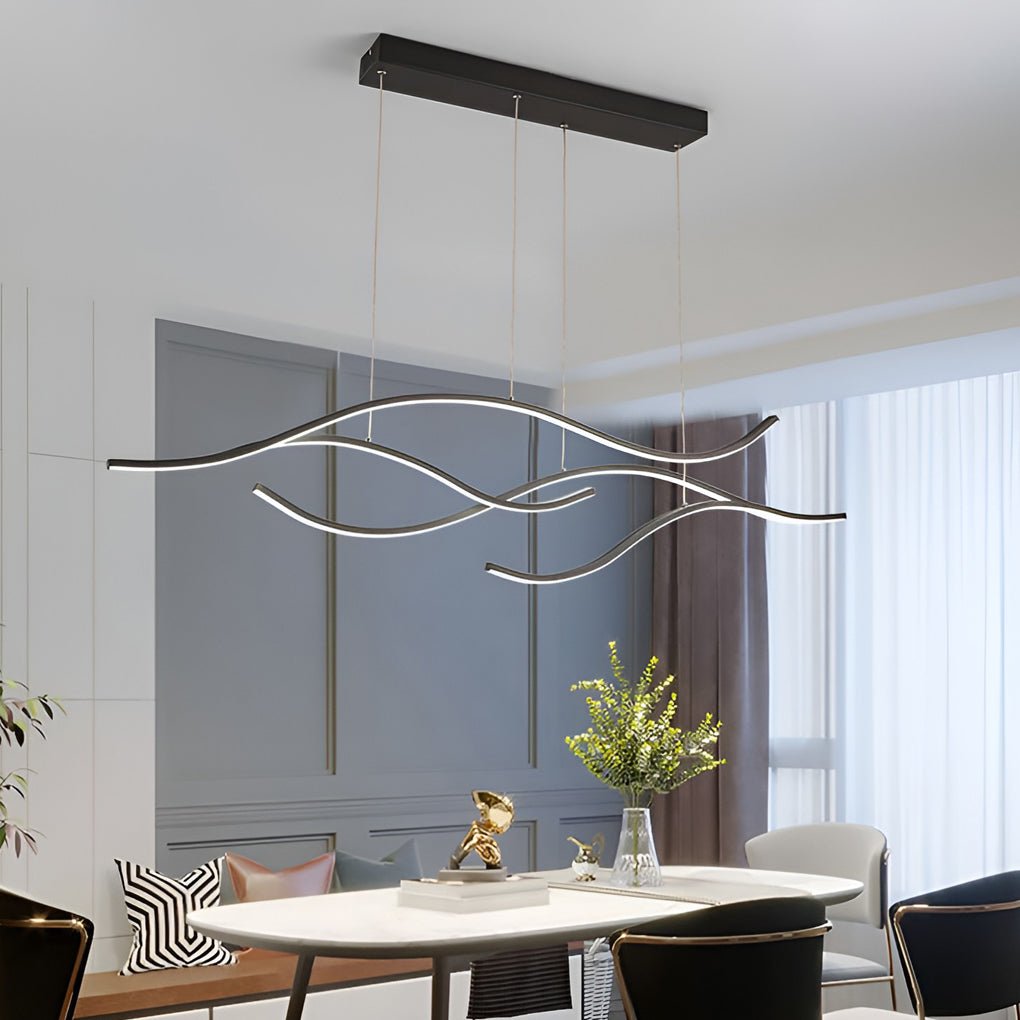 Crescent Wave LED Pendant Light | Linear Kitchen Island Chandelier