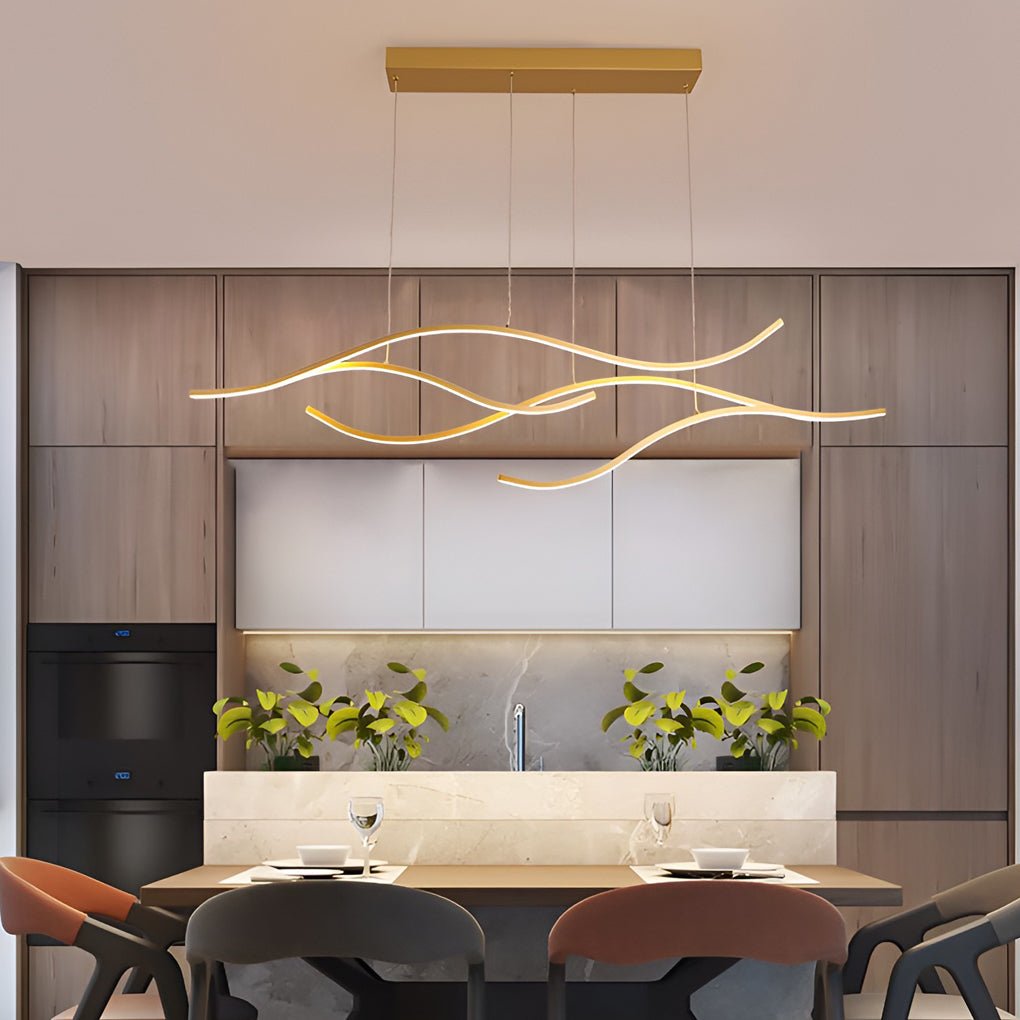 Crescent Wave LED Pendant Light | Linear Kitchen Island Chandelier