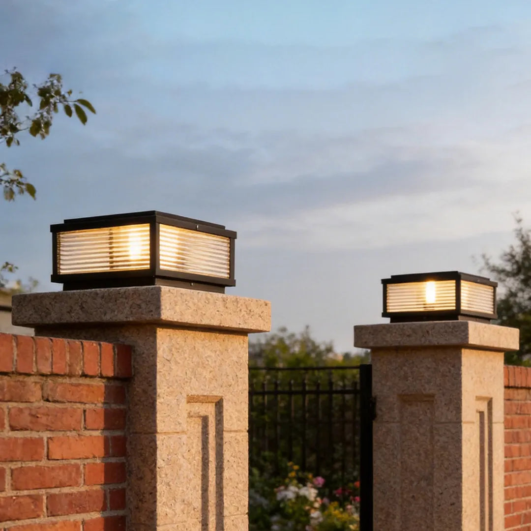 Pharos Ribbed Glass Pillar Light | Solar or Hardwired LED Column