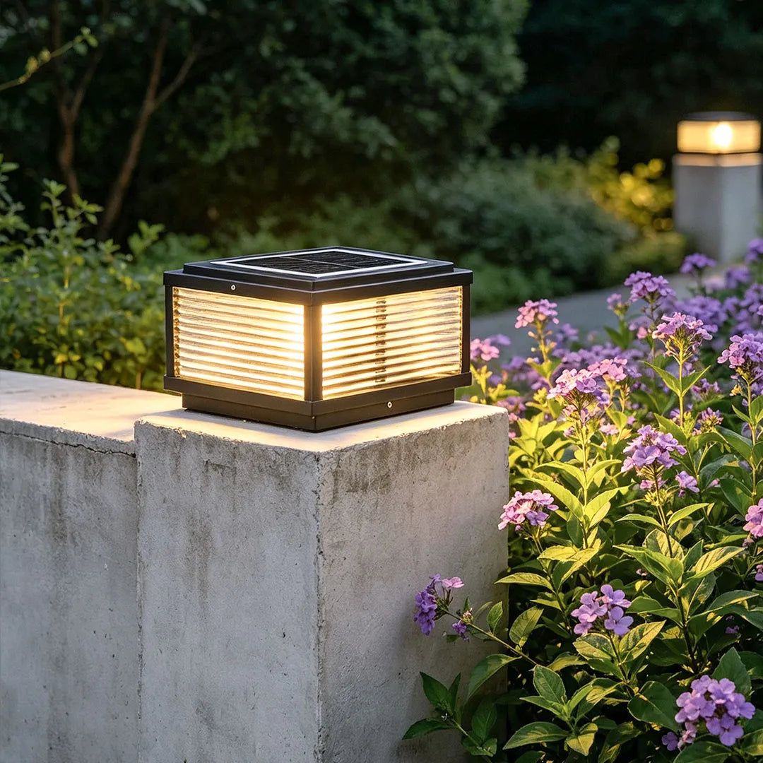 Pharos Ribbed Glass Pillar Light | Solar or Hardwired LED Column