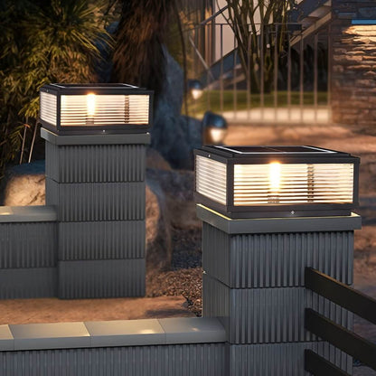 Pharos Ribbed Glass Pillar Light | Solar or Hardwired LED Column