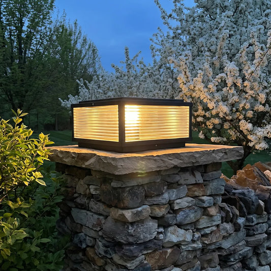 Pharos Ribbed Glass Pillar Light | Solar or Hardwired LED Column