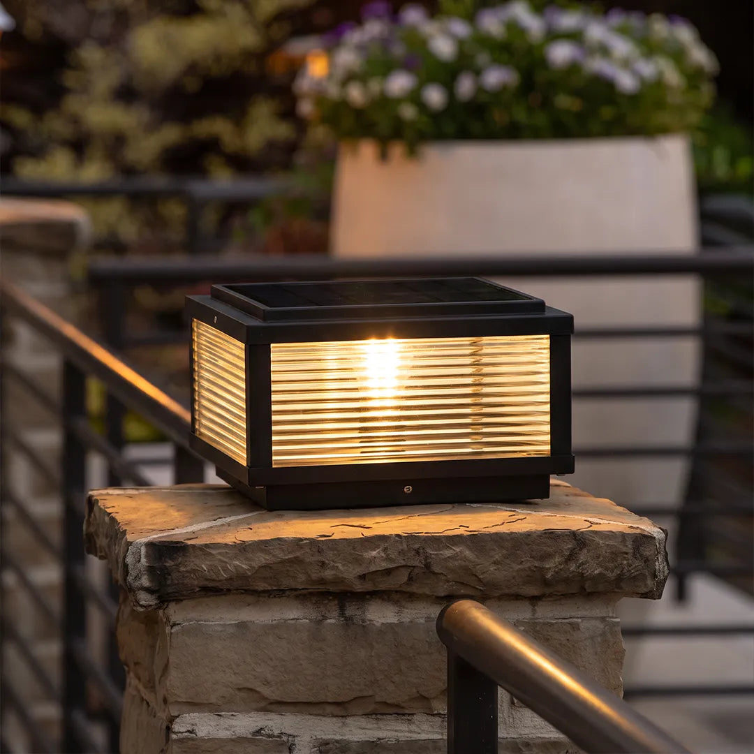 Pharos Ribbed Glass Pillar Light | Solar or Hardwired LED Column