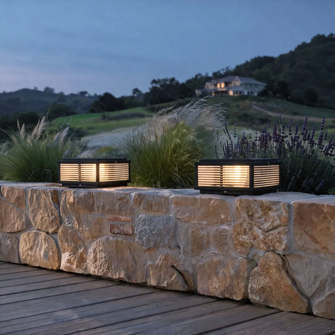 Pharos Ribbed Glass Pillar Light | Solar or Hardwired LED Column
